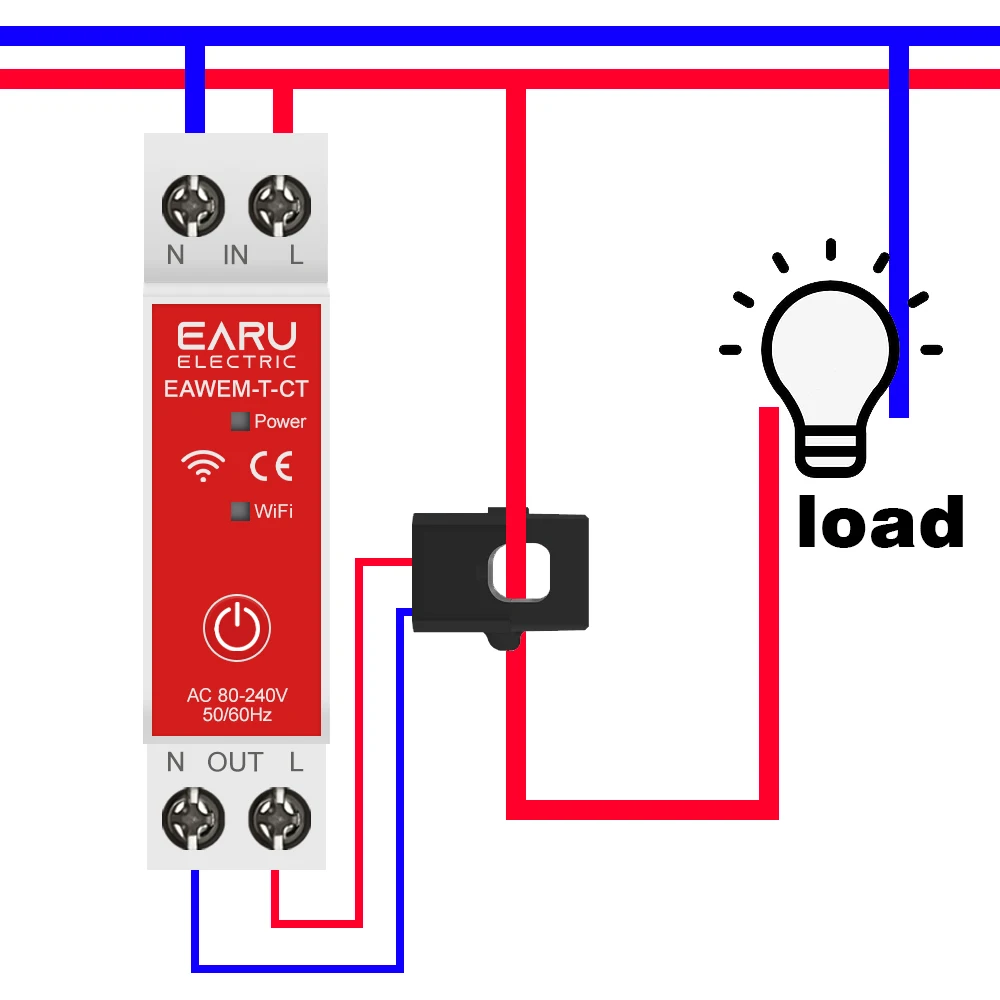 Tuya WiFi Smart Energy Meter AC80-240V 1CT Klem App Controle 63A Power Monitor Elektriciteitsstatistieken 50/60Hz Intelligent Leven