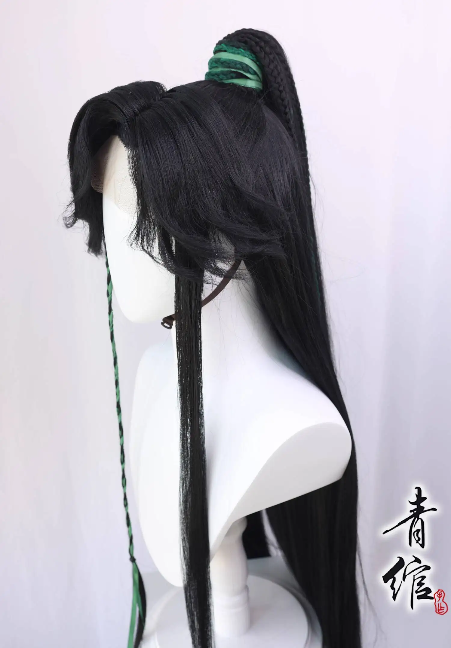 Heaven Official's Blessing Qirong Black Green Color Blocked Wig Cos Wig Cover Ancient Style Hanfu Creative Men's Wig Cosplay - view 4