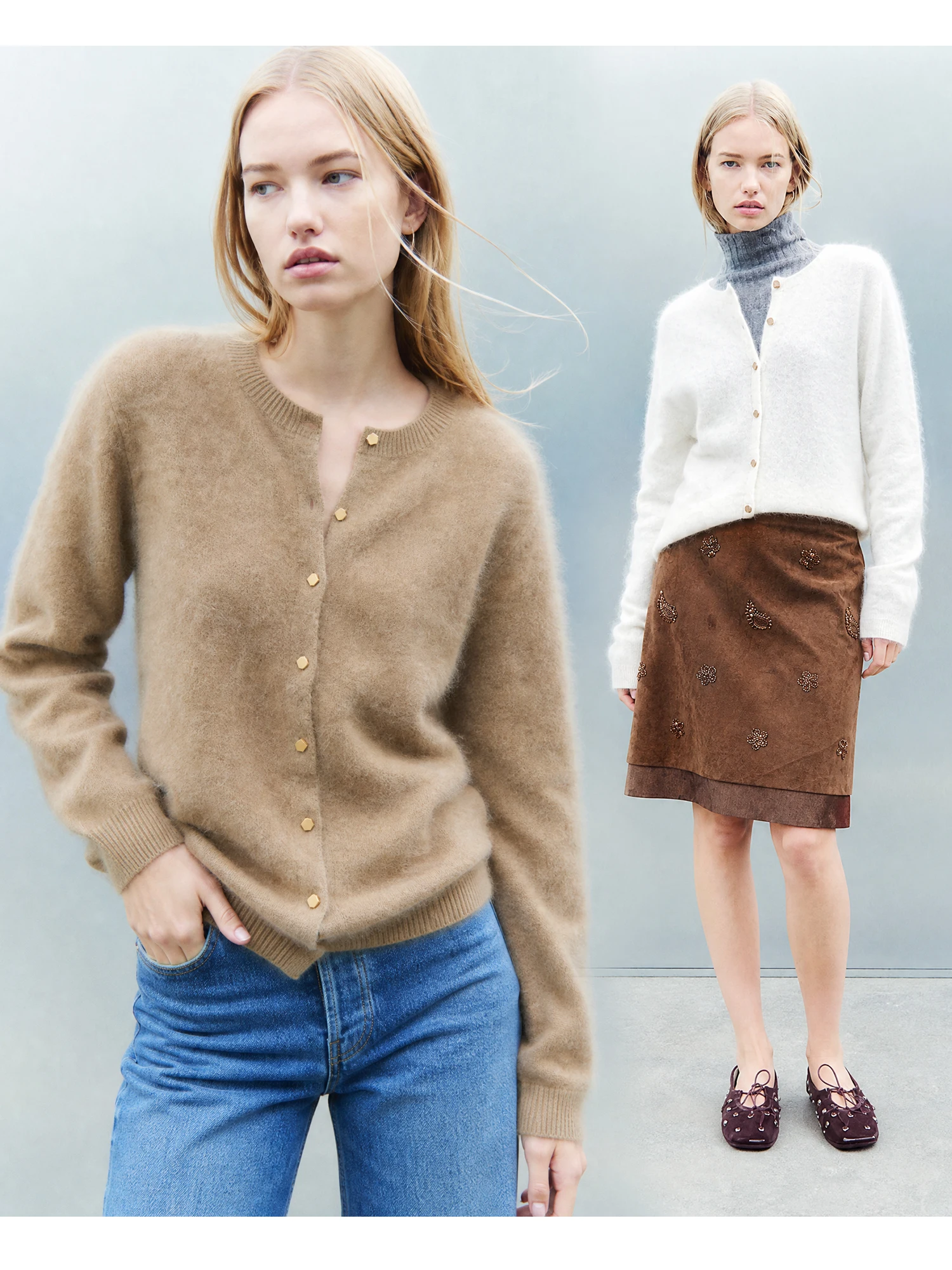 3D Seamless One-Piece Knitted Wool Cashmere Silk Blend Loose Shoulder V-Neck Fleece Open Cardigan Soft Warm Long Sleeve Women...