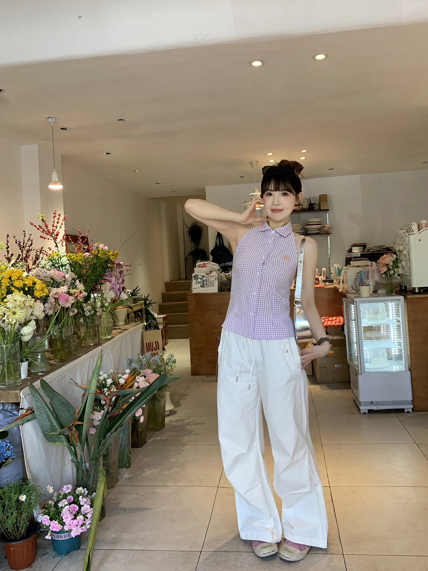 

Брюки-карго с высокой талией и широкими штанинами Ciwalk Sle для полных женщин, корейская версия, для повседневной носки, из смесового хлопка