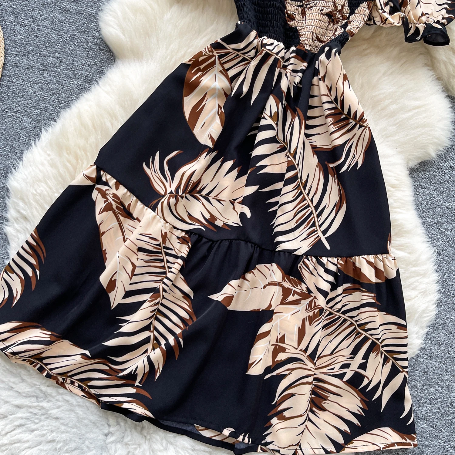 Chic vintage slash neck stampa Elegante fata moda coreana Boho Sundress abbigliamento donna Abito da spiaggia