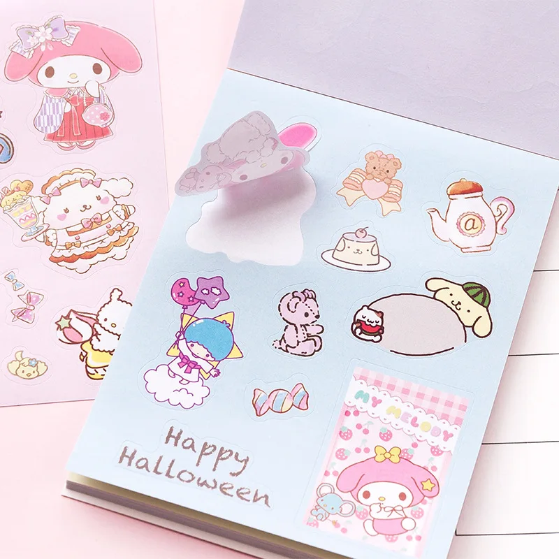 24Sheets Sanrio Stickers Book Hello Kitty Cinnamoroll Kuromi Kids Mini Sticker Decorative Hand Account Laptop Stationery Decals