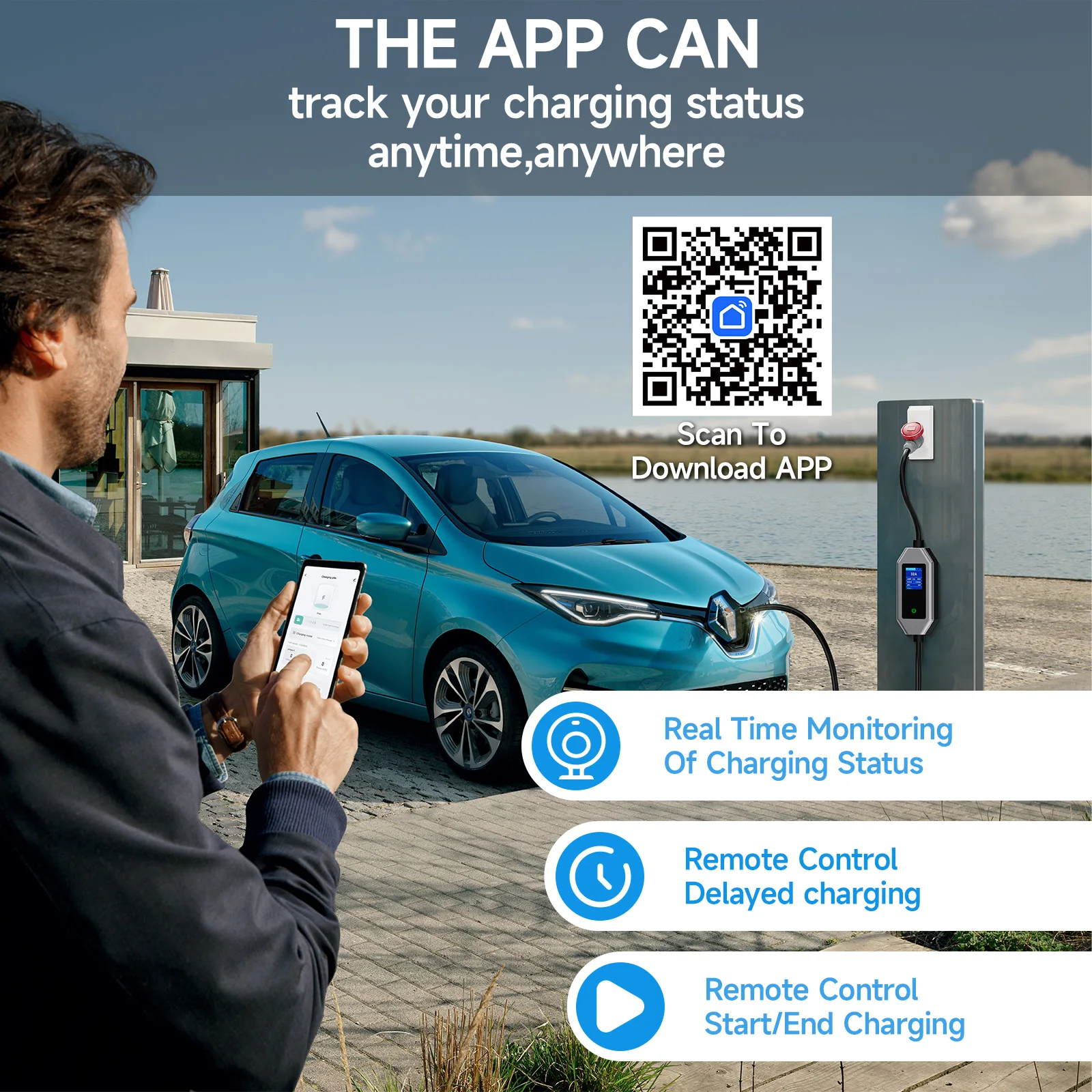 Immagine 4: JNTAFEV Caricatore portatile EV Type2 22KW 32A Ricarica rapida GB/T 3 fasi Smart APP Controllo Wi-Fi per veicolo elettrico/caricatore per auto