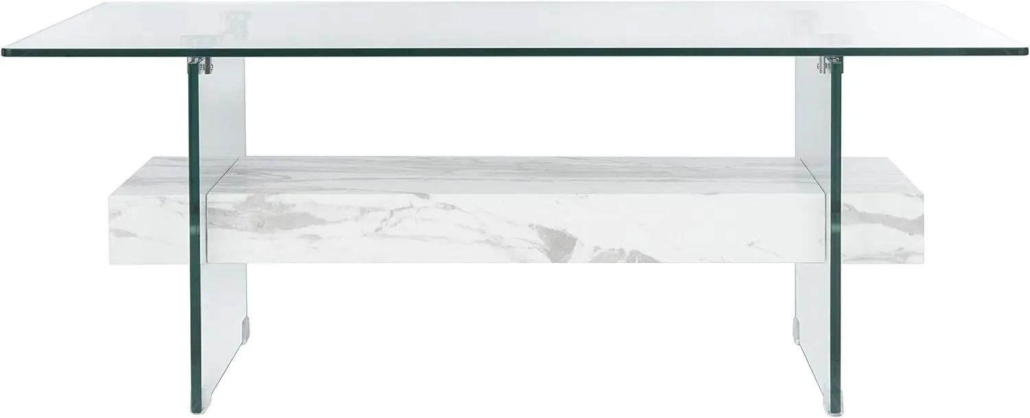 Faux branco mármore e vidro Coffee Table