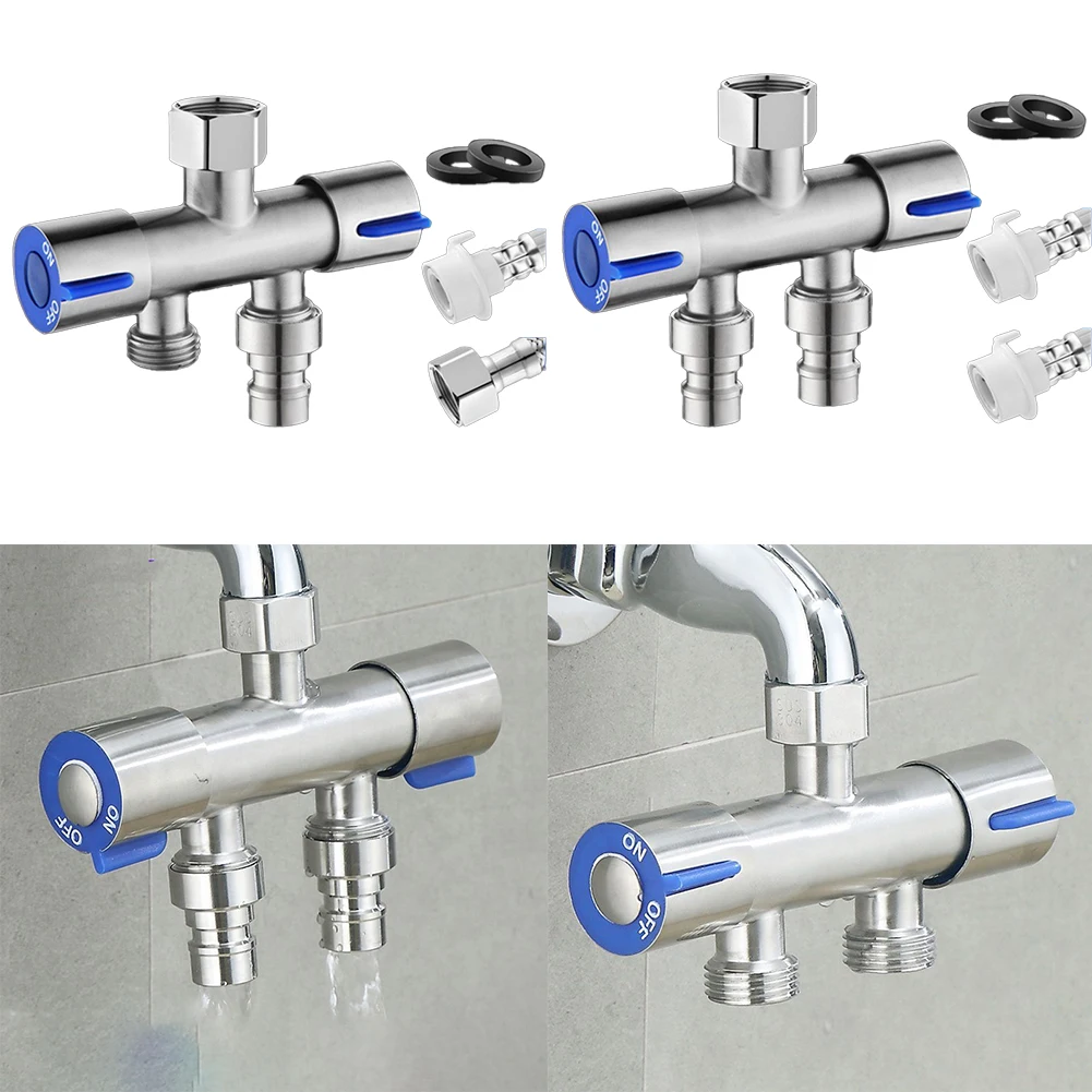 1pc Faucet Water Distributor Dual Control 2 Outlet Faucet Household Washing Machine Diverter Valve Three-Way Faucet Angle Valve