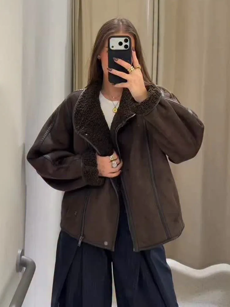 HH Dames Omkeerbare Jas Opstaande Kraag Lange Mouwen Zak Asymmetrische Rits Jas Damesmode Casual Slanke Winter Korte Jas