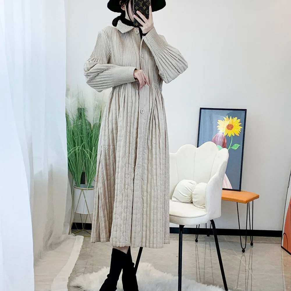 

Miyake Pleated Design Spliced Lapel Button Loose Casual Jacket Women's Elegant Jacket & Coat 2025 Winter