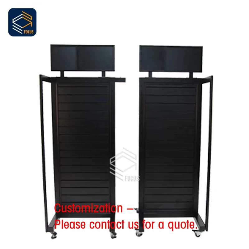 custom.Custom Black Slatwall Display Stand Mobile Design Display Rack Retail Product Showcase Unit