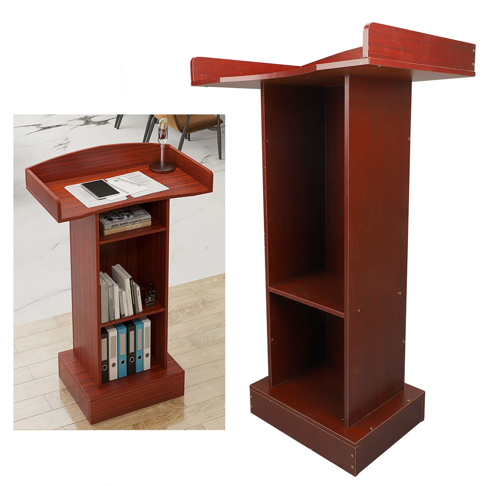 

Lectern Table Podium Stand Red Sandalwood Color Modern Minimalist Stable Lectern Table for Conference Room Classroom Reception