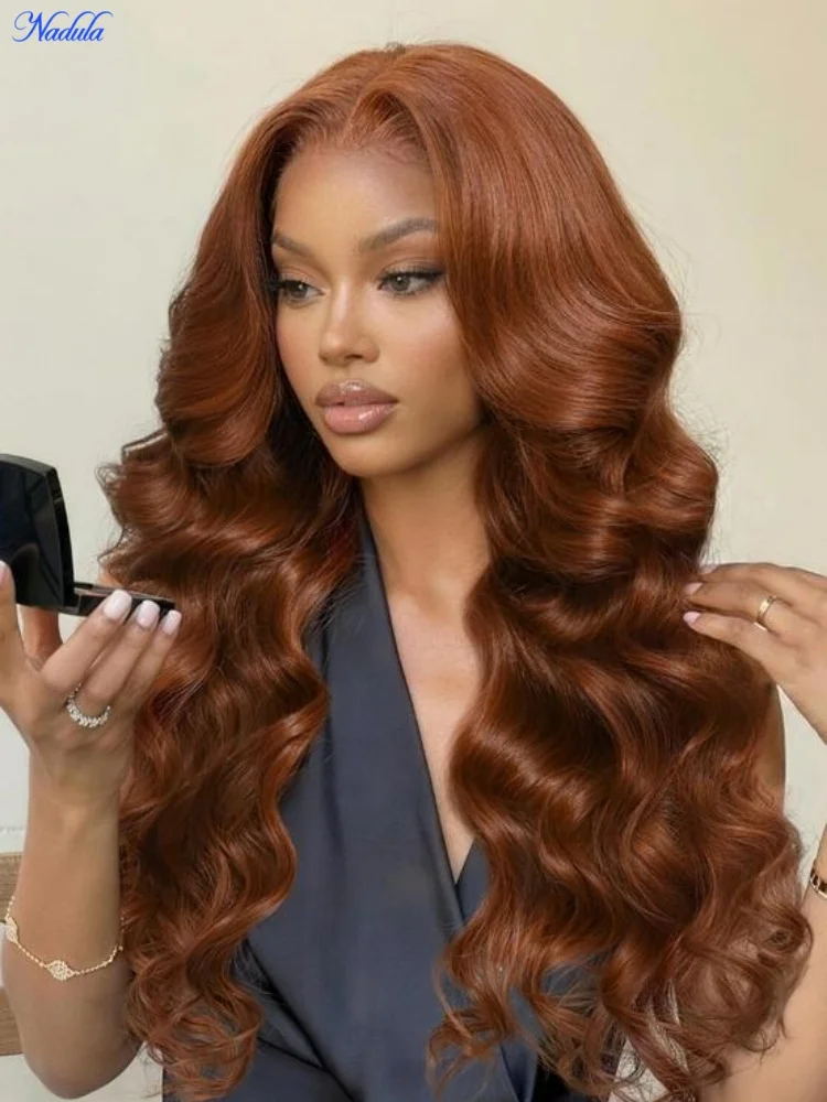 Nadula Ginger Brown Pre Colored Human Hair Wig with Drawstring Body Wave 7x5 Pre Cut HD Transparent Lace Pre Bleached Tiny Knots Pre Plucked Drawstring Glueless Wig Ready to Wear for All Size Heads Density 180% No Reason Free Local Return If Don't Like