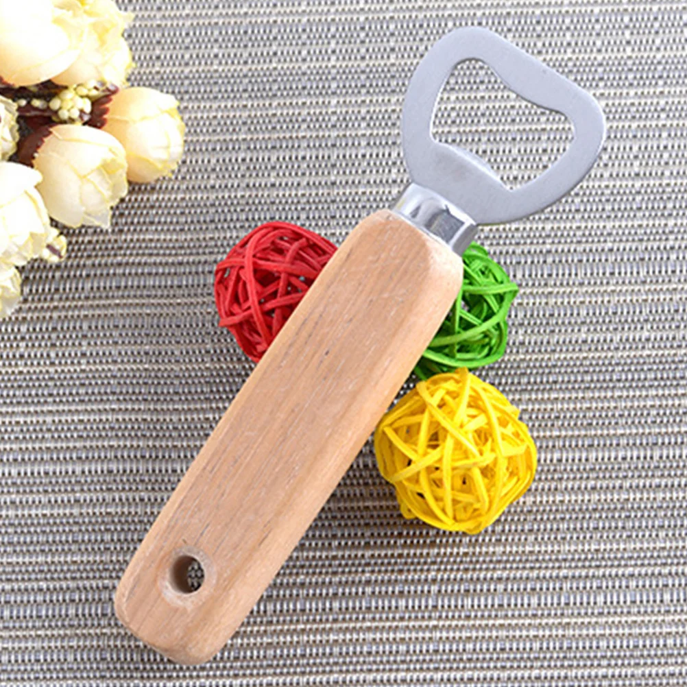 10 Pcs Wooden Bottle Opener Hand Can Manual Beer with Holes Opening Gadget Stainless Steel Tools