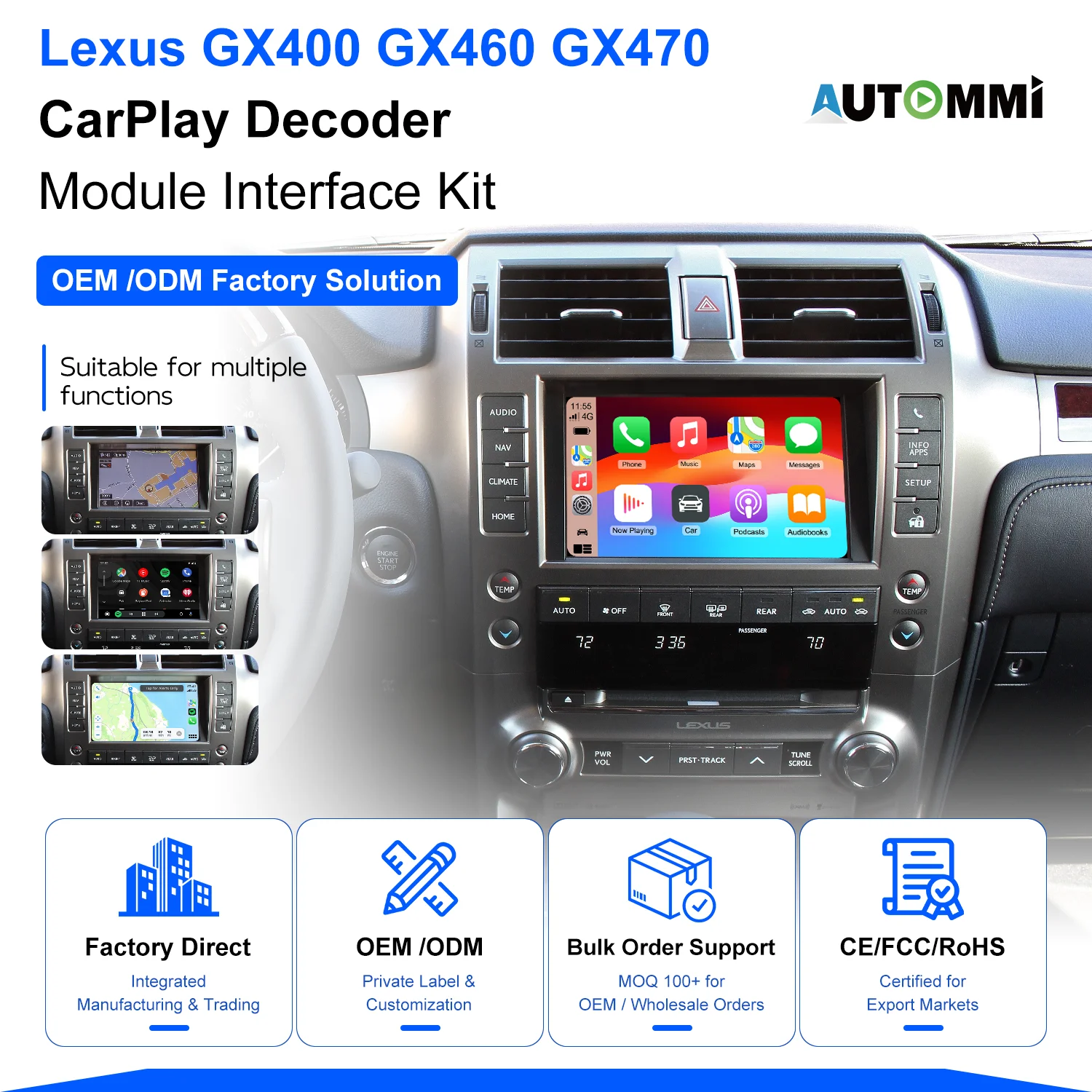 Wireless CarPlay Android Auto Decoder Module Kit For Lexus GX470 GX460 GX400 2009-2013 OEM Screen Upgrade