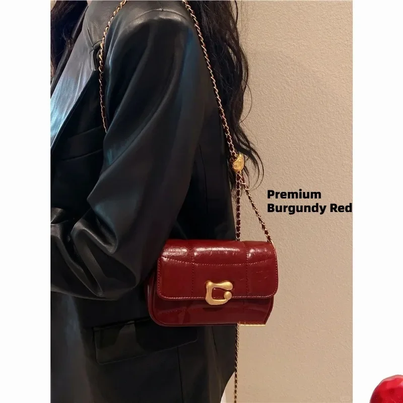 

Новая бордовая сумка, ниша, высококачественная сумка на цепочке, маленькая женская сумка через плечо с текстурой