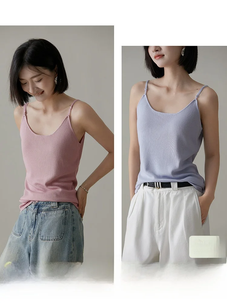

XiaoHanGe French Style Knitted Crop Top Women's Summer Breathable Comfortable Raseel Fiber V-Neck Sleeveless Vest