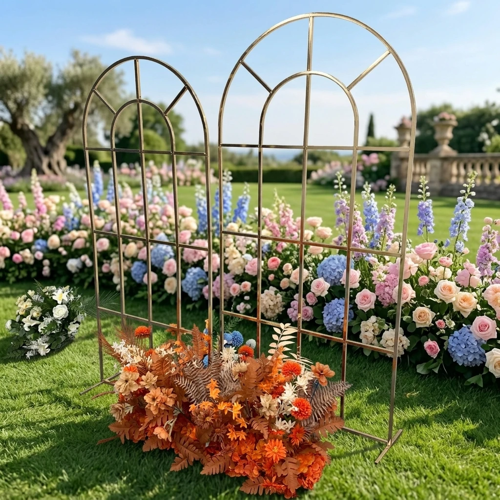 Gold Elegant Stainless Frame Stage Garden Arch Backdrops For Wedding Stage Decoration