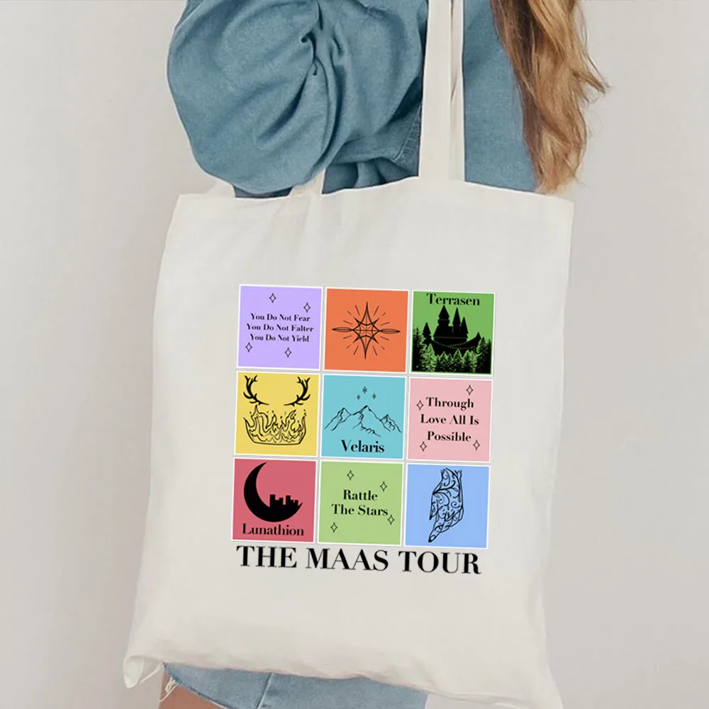 The MAAS Tour Commuting Black Canvas Bag ACOTAR tote bag Crescent City Throne Of Glass Merch SJM female fan shoulder bag gift