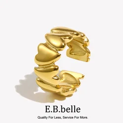 E.B.belle Art Heart Ring Hypoallergenic 316L Stainless Steel Rings for Women Waterproof 18K Gold Plated Jewelry Decoration
