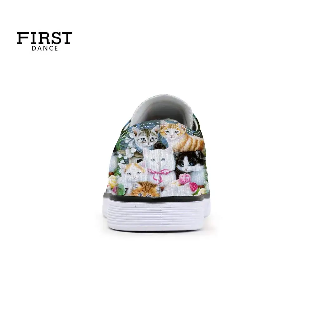 FIRST DANCE Shoes for Women 2019 Spring Shoes Animal Printed Cat Sneakers Shoes for Ladies Low Top Shoes Cute Dog Print Shoes