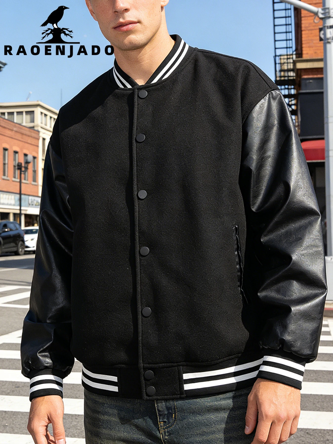 Mens Classic Varsity Jacket Vintage Letterman Style Baseball Coat Multiple Colors Available Streetwear with Faux Leather Sleeves