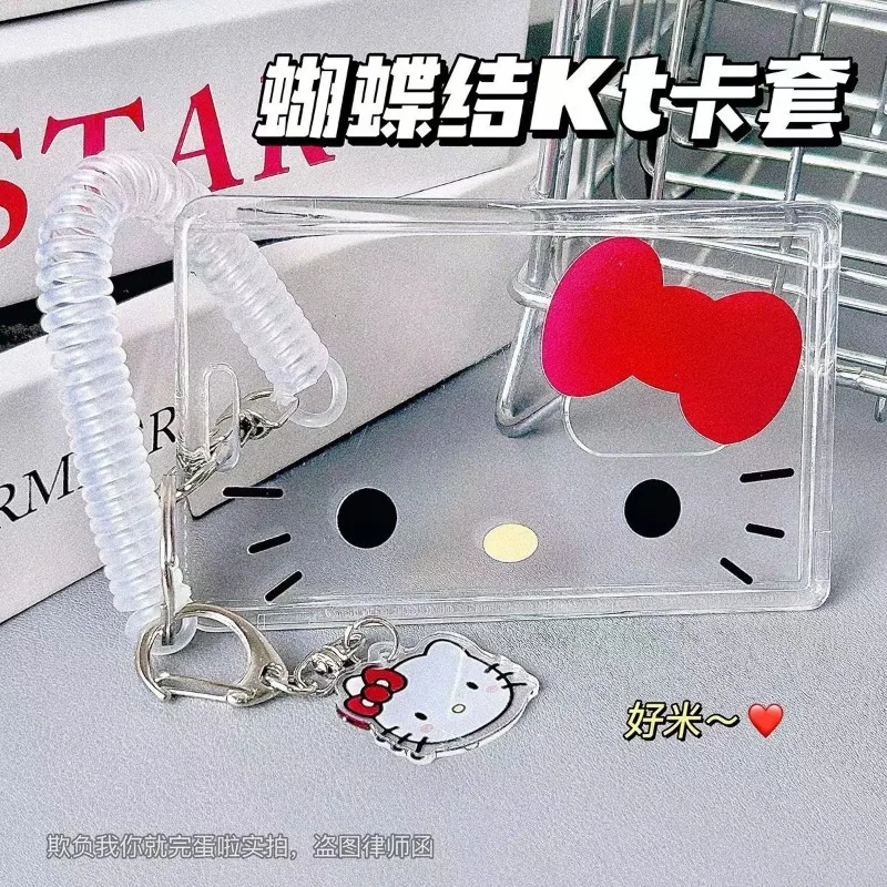 Hello Kitty porta carte di credito Cartoon Cute Badge porta carte di credito Badge porta carte di credito portachiavi donna custodie per carte Bus