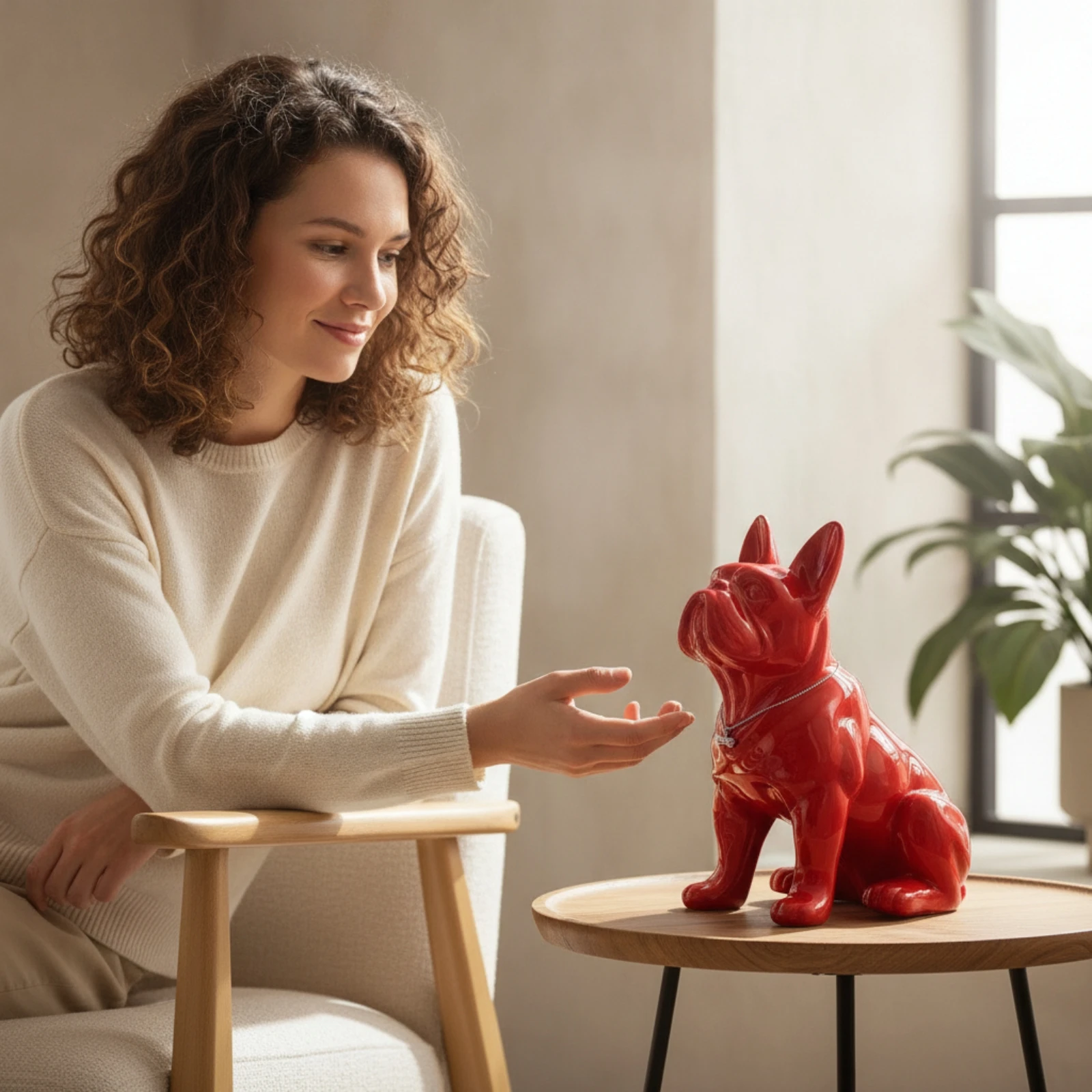 French Bulldog Figurine Glossy French Bulldog Statue Dog Statue with Necklace Polished Dog Figurine Modern for Frenchie Owners