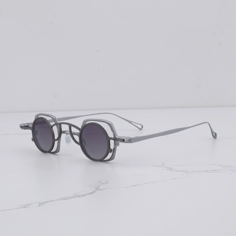 

INS Fashion Retro Square Sunglasses Men Shades Niche Vintage Metal Grey Clip On Sun Glasses Male Hand Made Alloy Solar Glasses