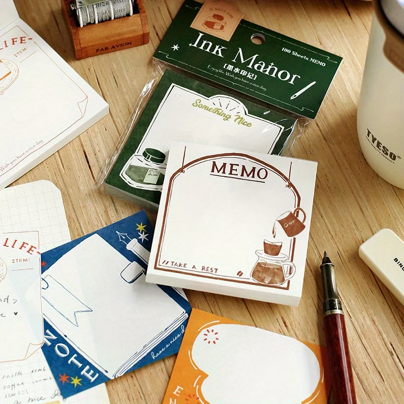 100 pièces Notes autocollantes déchirables-blocons de messages frais/rétro/simple Design | Cadeaux de Noël et de Thanksgiving