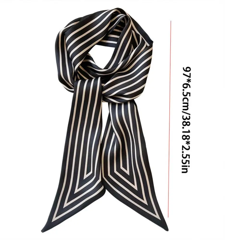 Style Simple Printing Stripe French Tie Ribbon Headband Wraps Printed Scarf Korean Style Scarves Small Long Scarf Silk Scarf