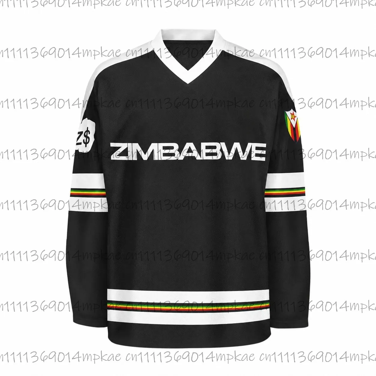 Men's Zimbabwe Printed V-Neck Long-Sleeve T-Shirt, Casual Summer Sporty Style, Fashionable Retro Streetwear Top view 2