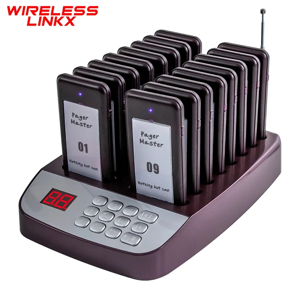 Wireless Restaurant Pager System Guest Customer Waiter Calling 16 Beeper Pager Buzzer For Restaurant Food Court Cafe  Beach Bar