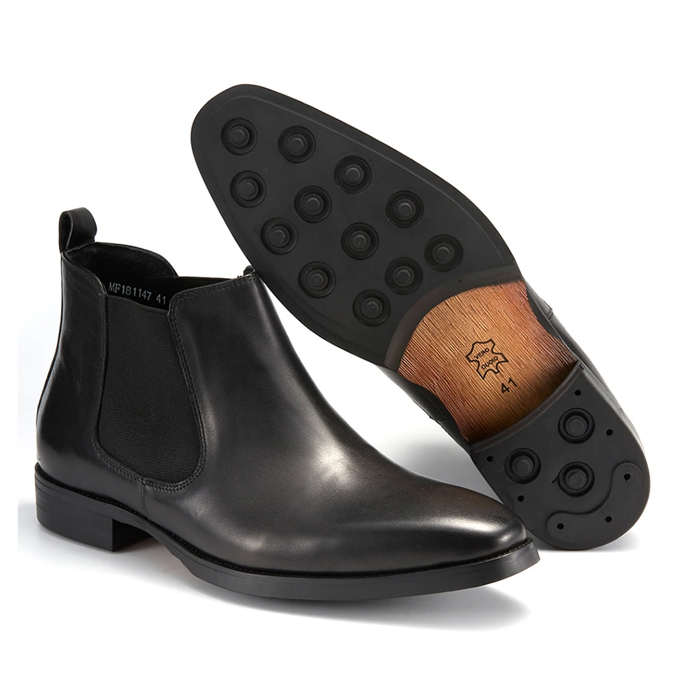 High Quatliy Claf Leather Men's Chelsea Boots Slip on Ankle Boots Motorcycle Genuine Leather Driving Boot Shoes for Men in Stock view 5