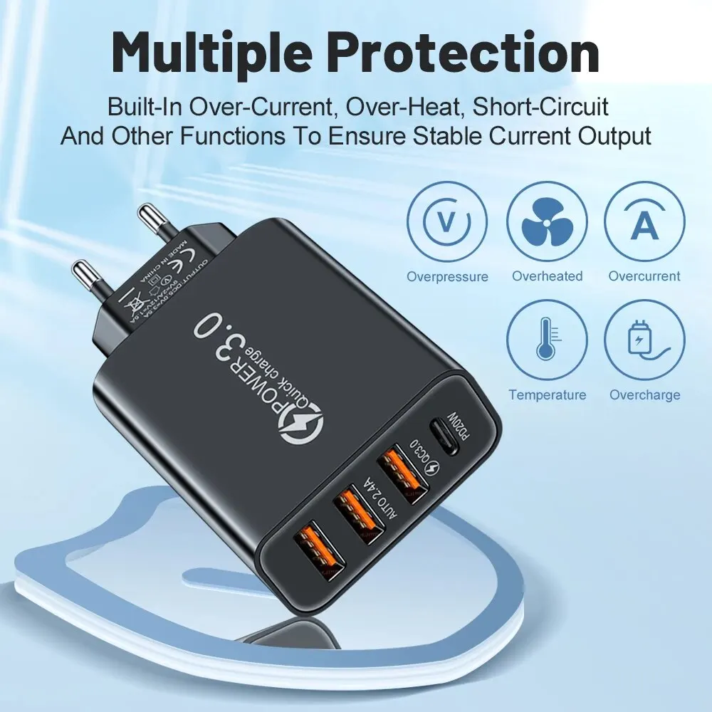 

Total 20W Multi Port Wall Charger USB PD Adapter For Xiaomi iPhone 13 12 for Samsung Mobile Phone Plug Charging