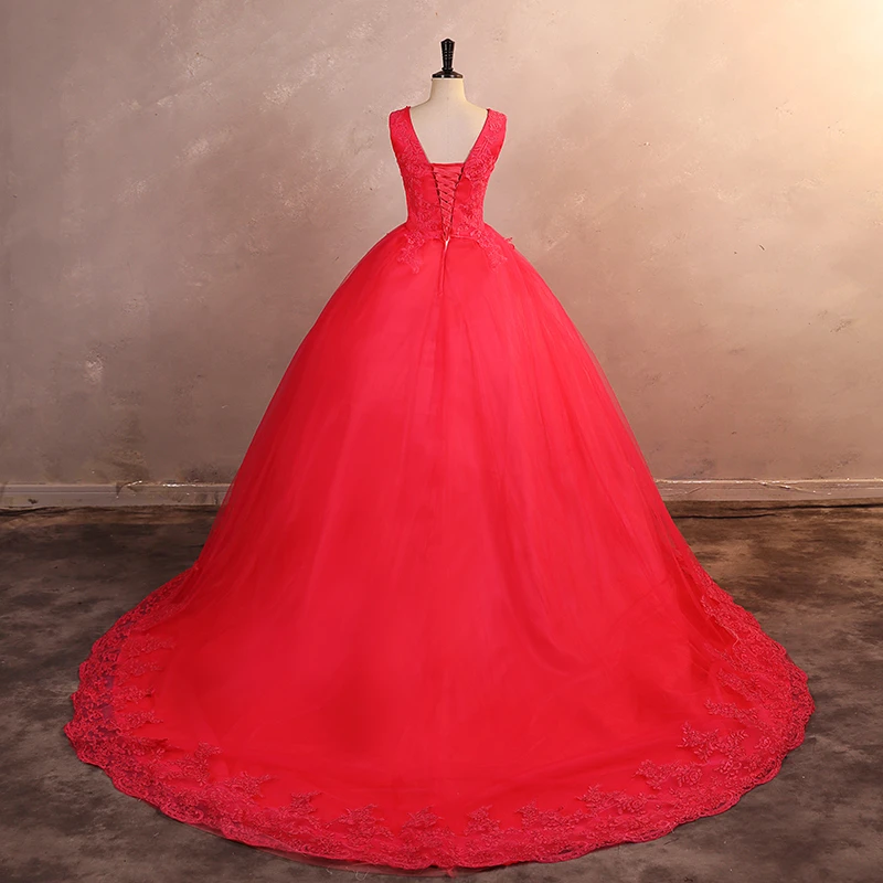 

In Stock Rose Red Party Dress With Train Cheap 15 Quinceanera Dresses Sweet Flower Formal Prom Gown Cheap Dress Customized