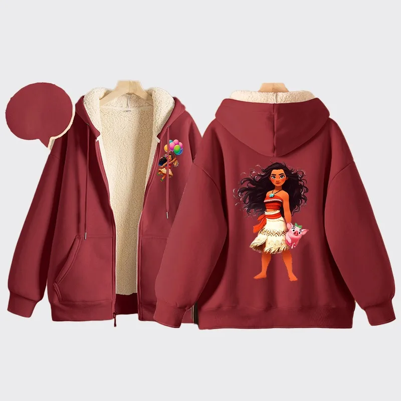 

New Disney Moana 2 Adult Coats Women Men Streetwear Cartoon Anime Graphic Print Hooded Sweatshirts Warm Comfortable Party Gifts