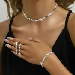 4pcs Women's Jewelry Set Rhinestone Necklace Earrings Bracelet Wedding Dress Accessories