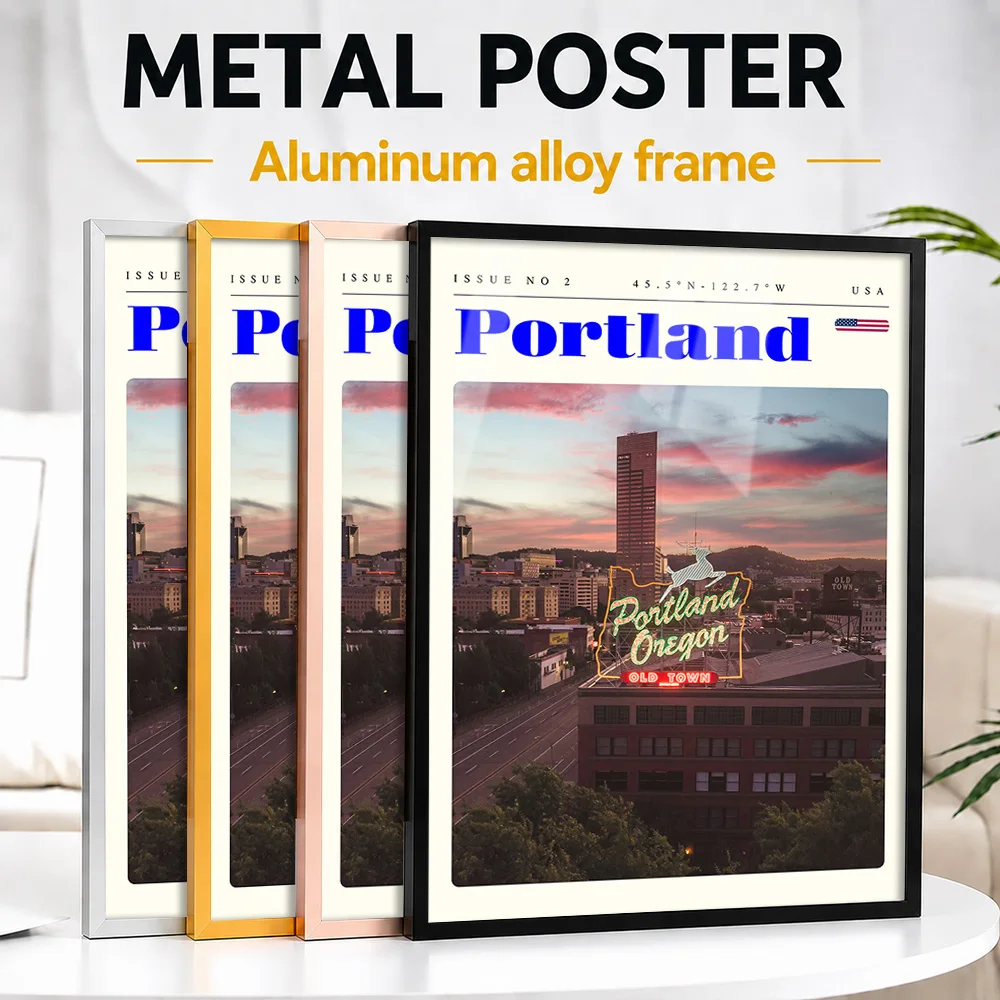 Portland Oregon Cityscape Framed Metal Poster Personalized Scenic Tribute Wall Art Perfect Within Office As Adventure Lovers