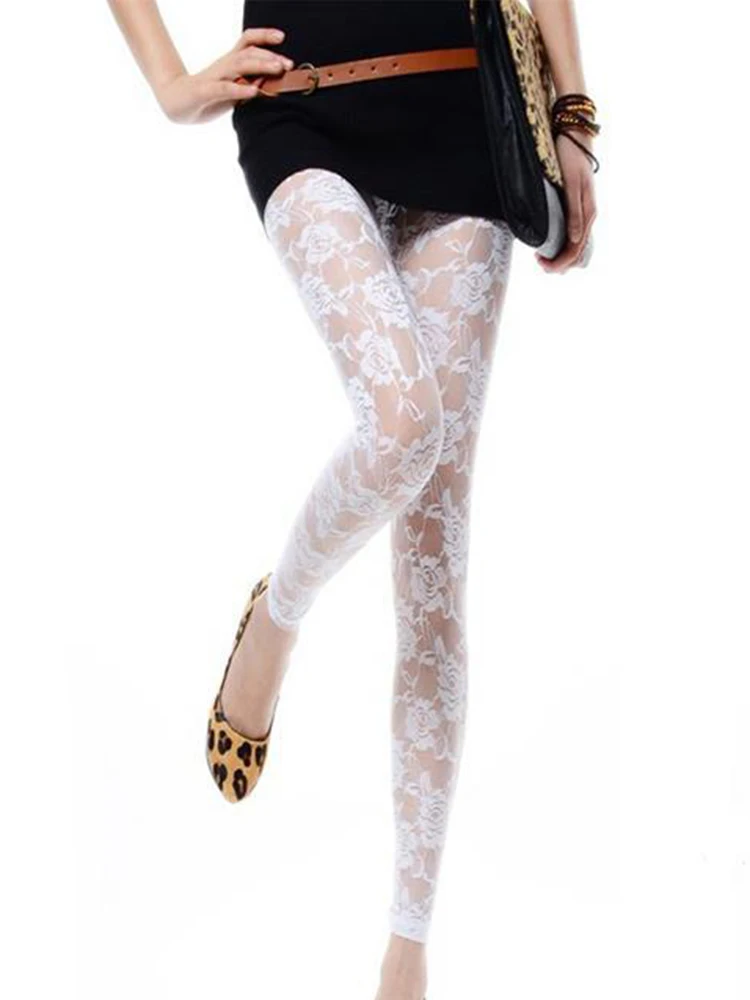 Lace Leggings Women Sexy High Waist Black Skinny Floral Stretch Workout Leggins Streetwear