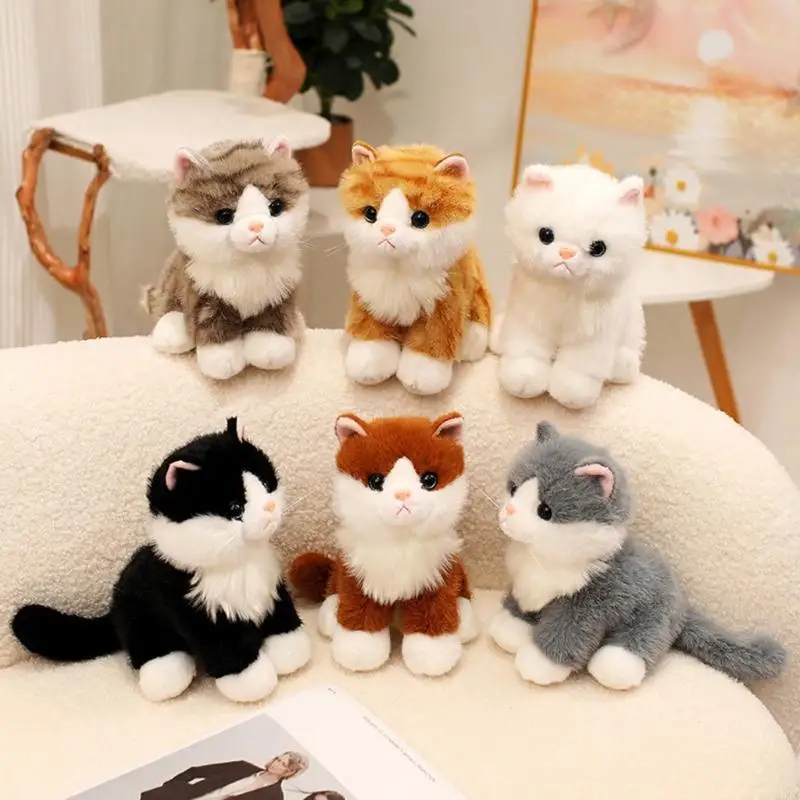 

Life Like Realistic Sitting Cats Plush Stuffed Animal Toy with Soft PP Cotton for Kids Room Decoration Comfort Companion A2UB