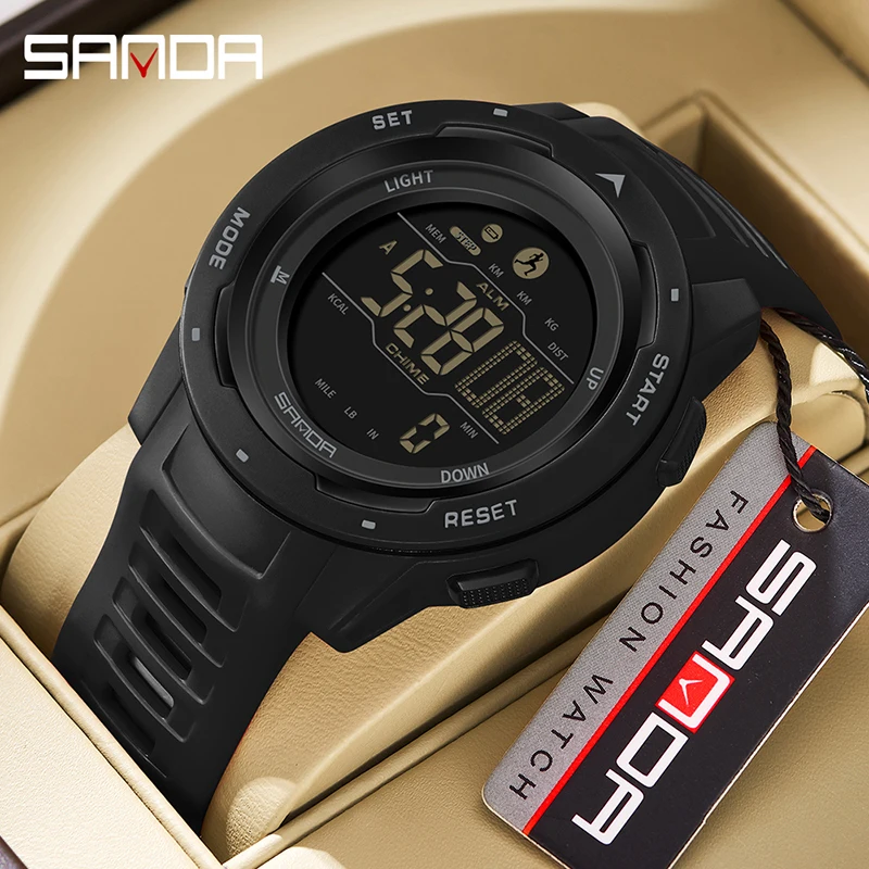 

SANDA Brand Men Watches Sports Pedometer Calories 50M Waterproof LED Digital Watch Military Wristwatch Relogio Masculino 2145