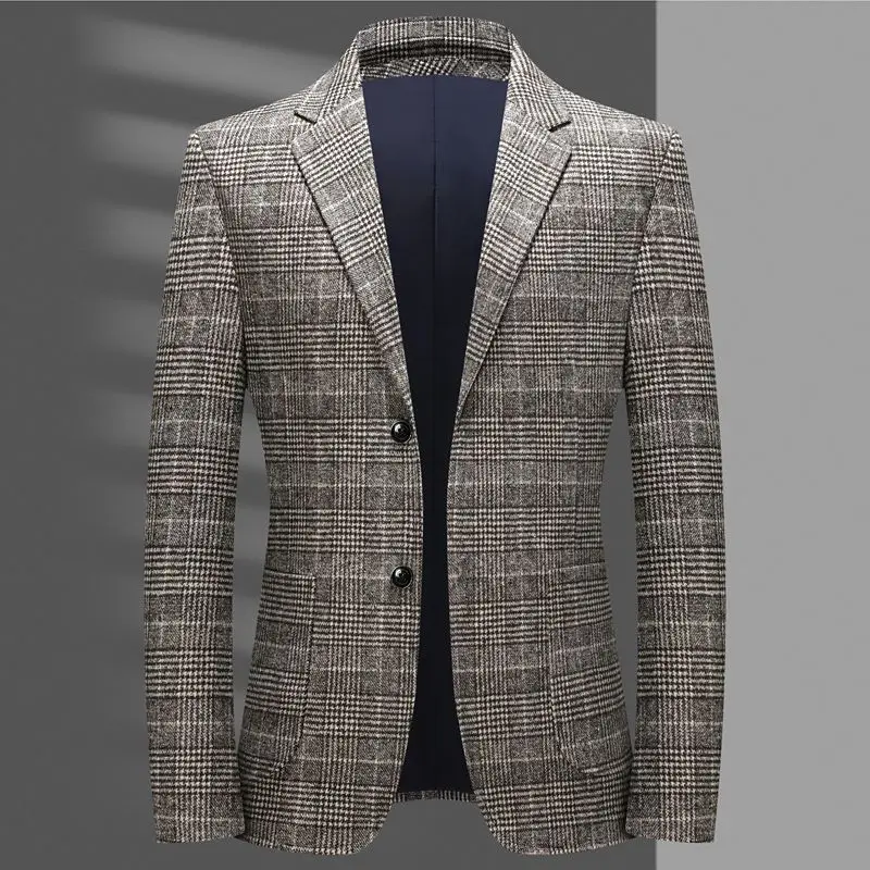 3-A97  Middle-aged and elderly large size suits casual suits men new two-button plaidripes high-end men's suit jacket