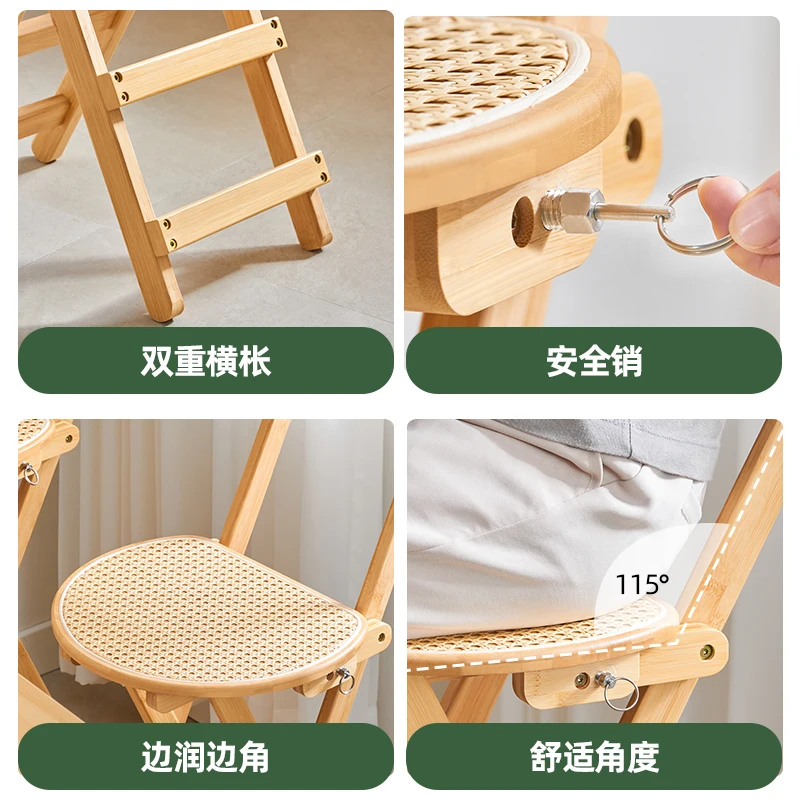 Foldable Bar Stool Household Modern Minimalist High Stool Solid Wood Bar Chair Restaurant Japanese Rattan Backrest Chair