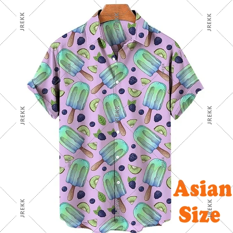 Summer Cool Shirt Men Women Ice Cream Donut Funny Colorful Print Graphic Hawaii Shirts Street Trend Clothes Short Sleeve Blouse