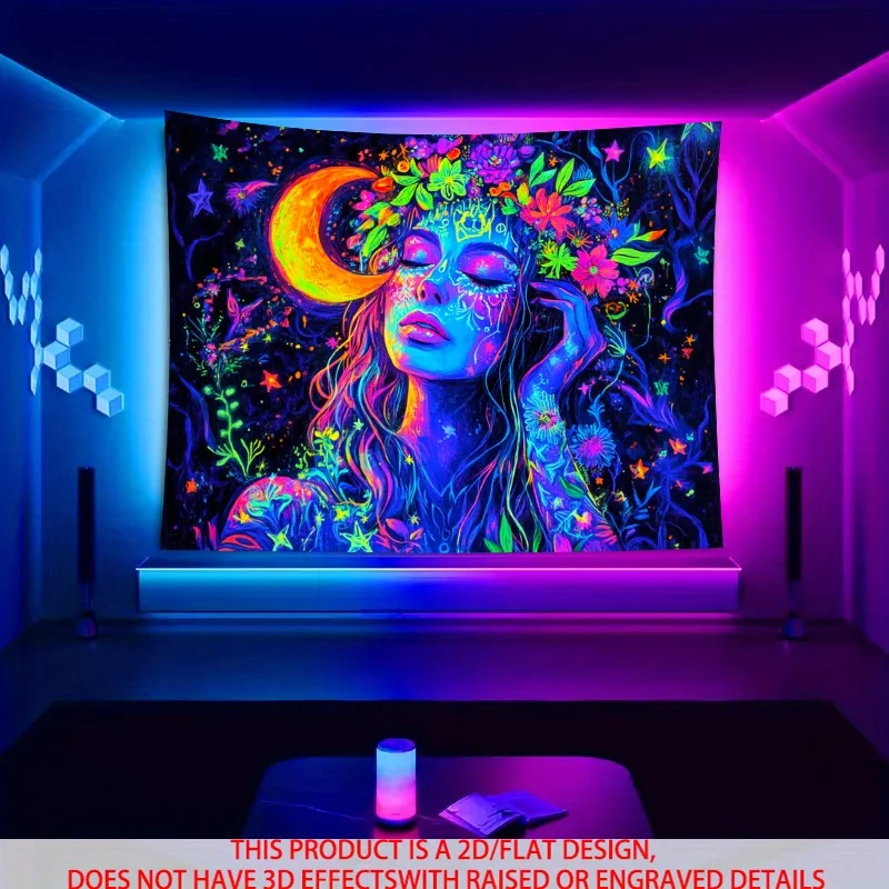 VIKAMA Wandteppich im Neon-Stil „Schlafende Schönheit“, fluoreszierende Wanddekoration für Party-Atmosphäre, Heimdekoration für Schlafzimmer und Wohnzimmer