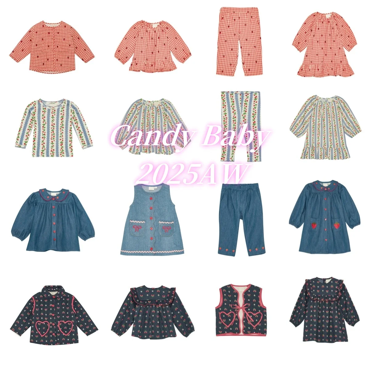

In Stock! 25FL Autumn/Winter New Strawberry Clothes New Year's Red New Year's Clothes Girls' Fragmented Flower Skirt Clothes