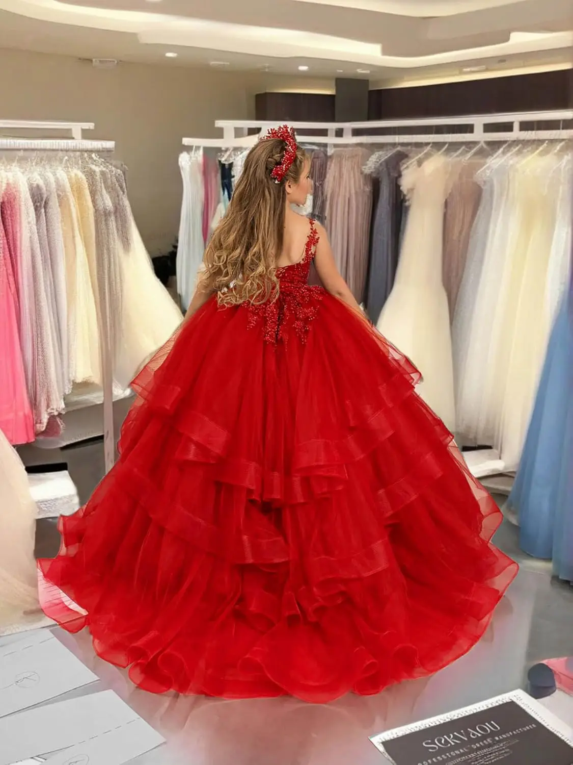 Gaun Pesta Anak Perempuan Model Ball Gown Berlapis Tulle dengan Motif Bunga Gaun Pernikahan Elegan Gaun Pengiring Pengantin untuk Acara Spesial