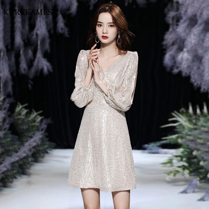 

Сексуальные вечерние платья для выпускного вечера с v-образным вырезом для женщин, короткое вечернее тонкое платье трапециевидной формы, свадебные платья для стрельбы на открытом воздухе, роскошное вечернее платье