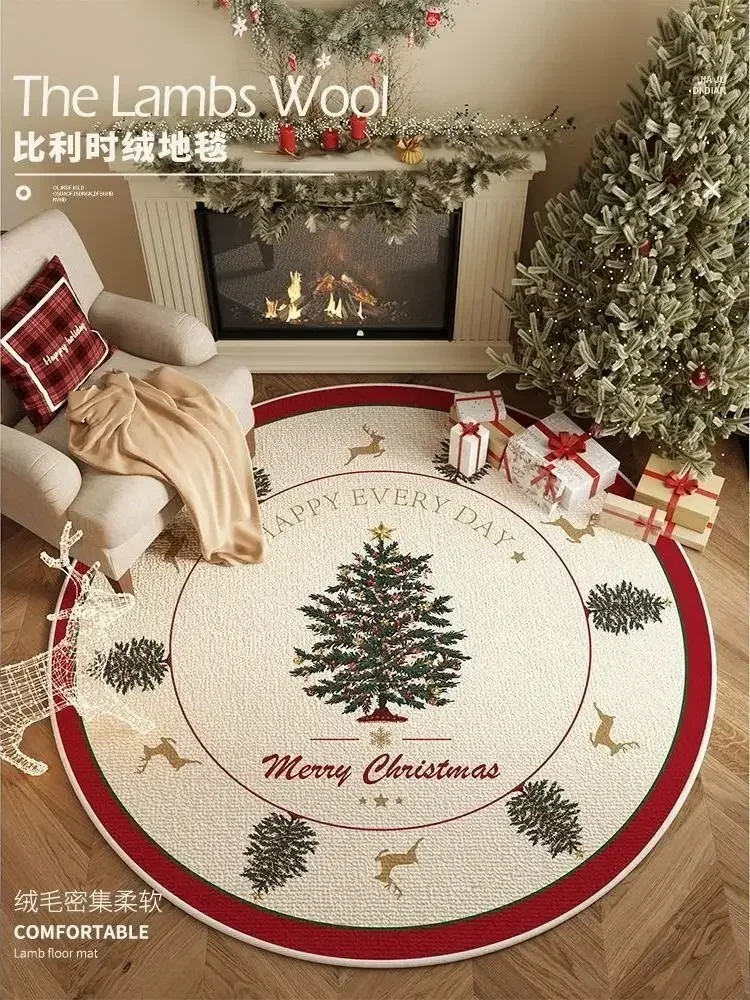 Christmas circular carpet living room atmosphere red decoration holiday Christmas tree bedroom festive decorations