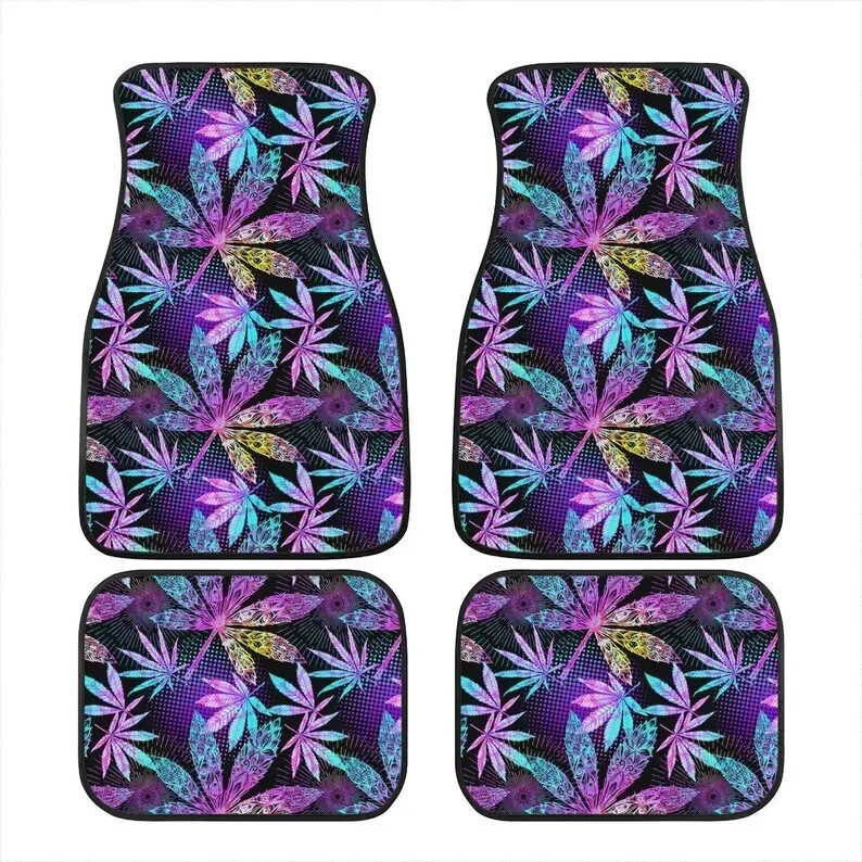 Cannabis Psychedelic Car Floor Mats - Kush Weed Smoker, Hippie Vibrant Marijuana Car Accessories, Mary Jane, DMT Acid Sto