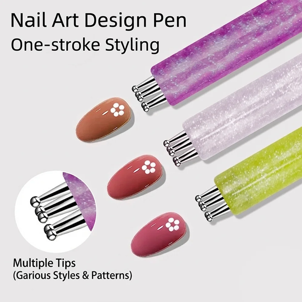 5-Petal Floral Nail Dotting Pen 3D Acrylic Flower Draw Painting Pen Tool 1.8mm Fine Rhinestone Tip Professional Nail Dotting Pen