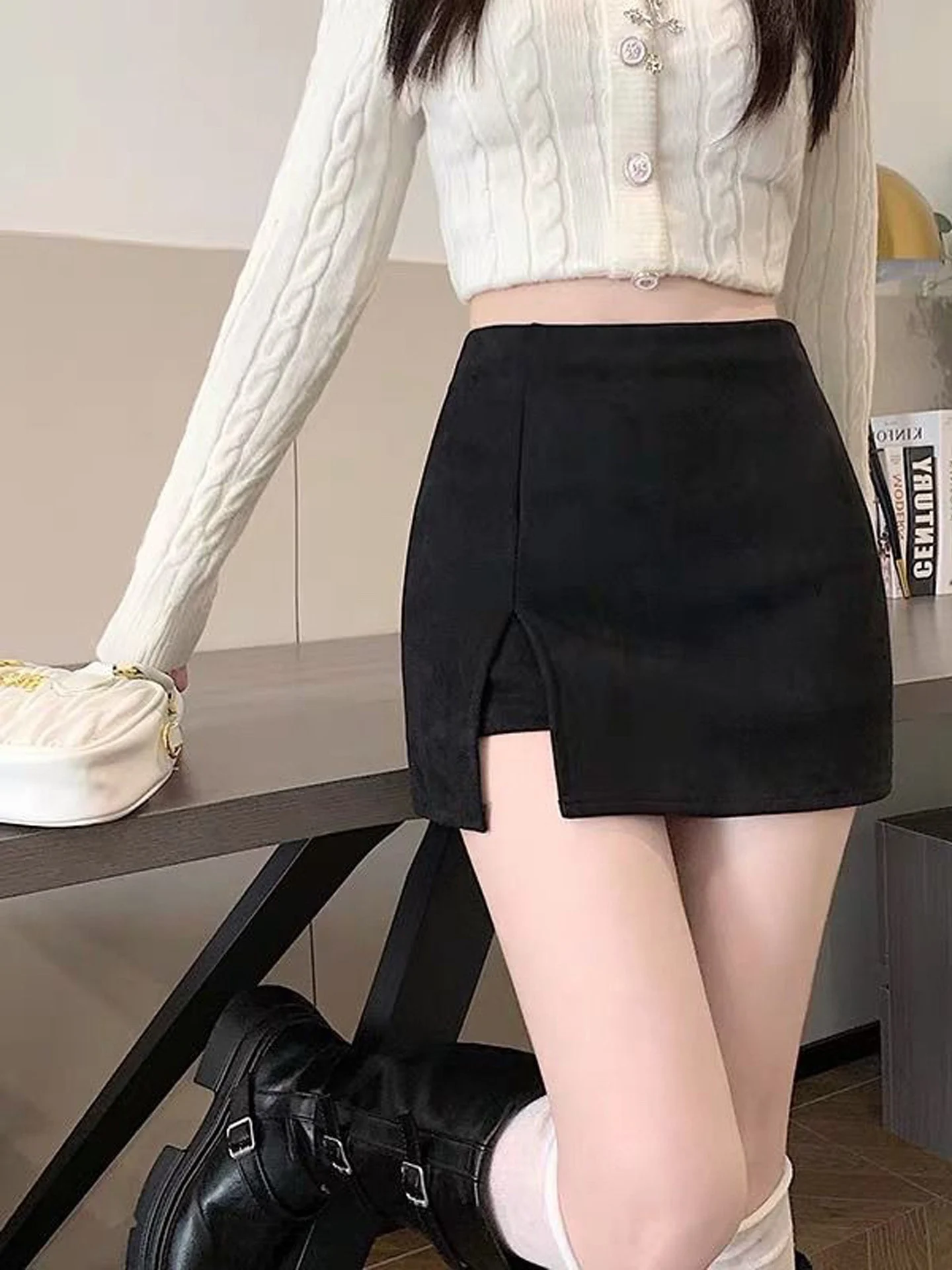 High Waist Asymmetrical Skirt Women's New 2026 Fall Deer Skin Velvet Wrap Body Slimming A-Line  Skirt Short Pants